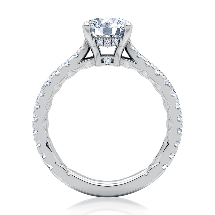 14k Scalloped Pavé Diamond Engagement Ring with Quilted Interior