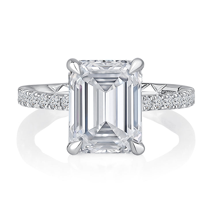 14k Radiant Cut Diamond Engagement Ring with Hidden Halo and Quilted Interior Band