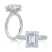 14k Radiant Cut Diamond Engagement Ring with Hidden Halo and Quilted Interior Band