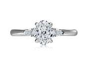 14k Three Stone Oval Diamond Engagement Ring with Pear Shaped Accents