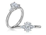 14k Three Stone Oval Diamond Engagement Ring with Pear Shaped Accents