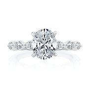 14k Four Prong Oval Diamond Engagement Ring with Marquise Accents