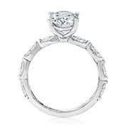 14k Four Prong Oval Diamond Engagement Ring with Marquise Accents