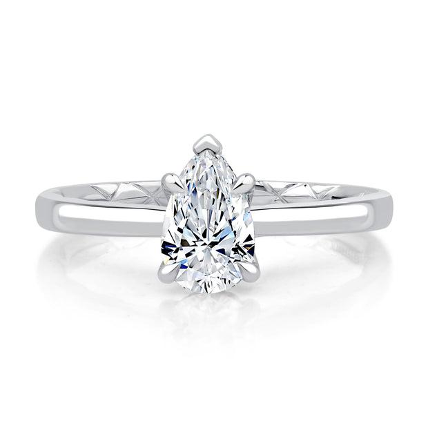 14k Pear Cut Solitaire Diamond Engagement Ring with Quilted Interior