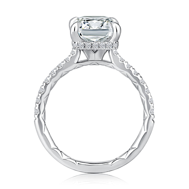 14k Radiant Cut Diamond Engagement Ring with Hidden Halo and Quilted Interior Band