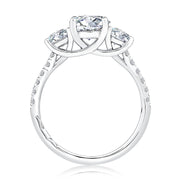 14k Three Stone Trellis Diamond Engagement Ring with Pavé Diamond Band