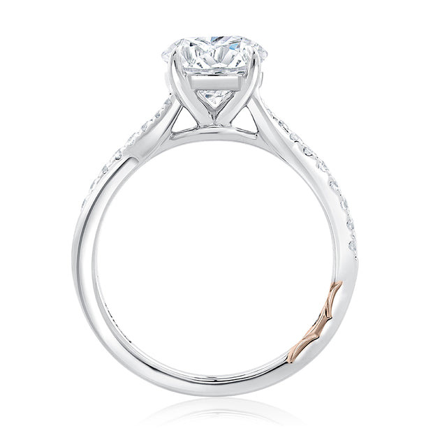 14k Round Cut Diamond Split Shank Crossover Engagement Ring with Pavé Band