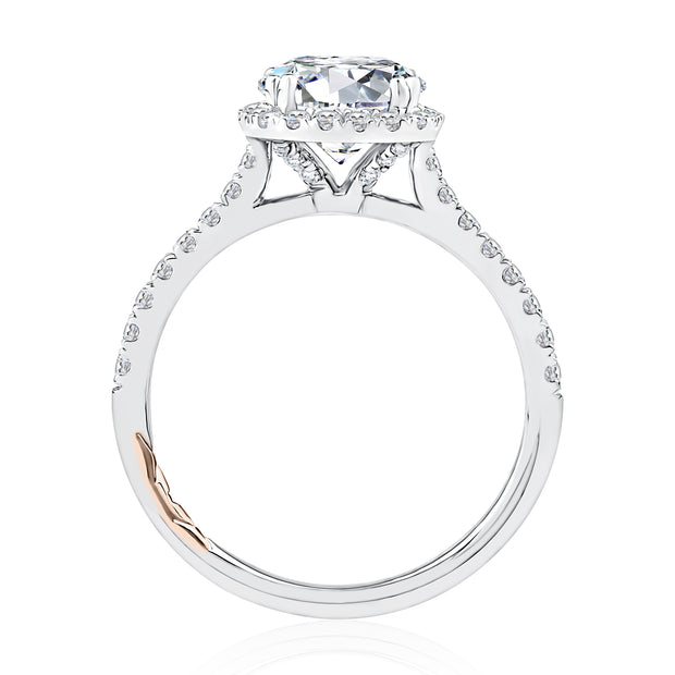 14k Cushion Halo Round Diamond Engagement Ring with Pavé Band