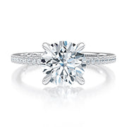 14k Round Cut Hidden Halo Engagement Ring with Pavé Split Shank