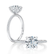 14k Round Cut Hidden Halo Engagement Ring with Pavé Split Shank