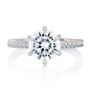 14k Six Prong Round Diamond Engagement Ring with Pavé Diamond Band