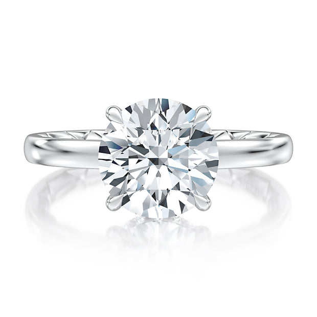 14k Four Prong Solitaire Round Diamond Engagement Ring with A.JAFFE Quilts™ Interior