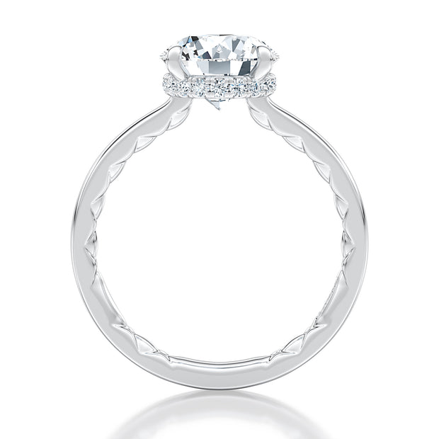 14k Four Prong Solitaire Round Diamond Engagement Ring with A.JAFFE Quilts™ Interior