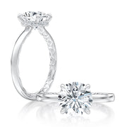 14k Four Prong Solitaire Round Diamond Engagement Ring with A.JAFFE Quilts™ Interior