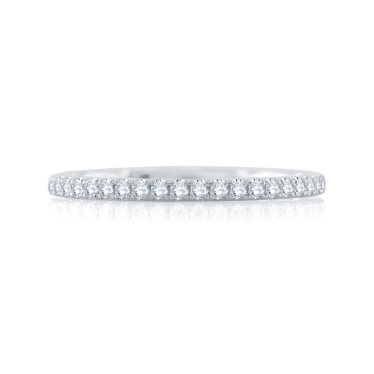 14k Classic Half Pavé Diamond Wedding Band with Quilted Interior