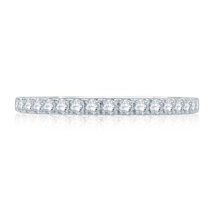 14k Half Pavé Diamond Wedding Band with Quilted Interior