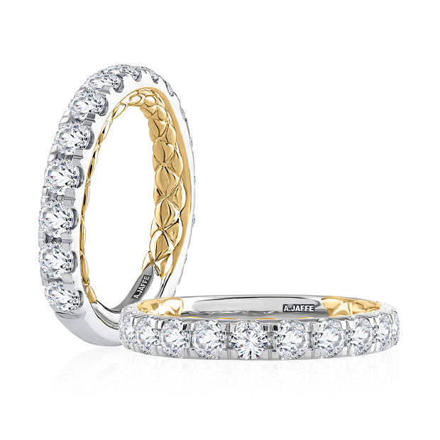 14k Modern Two-Tone Diamond Wedding Ring with Quilted Interior