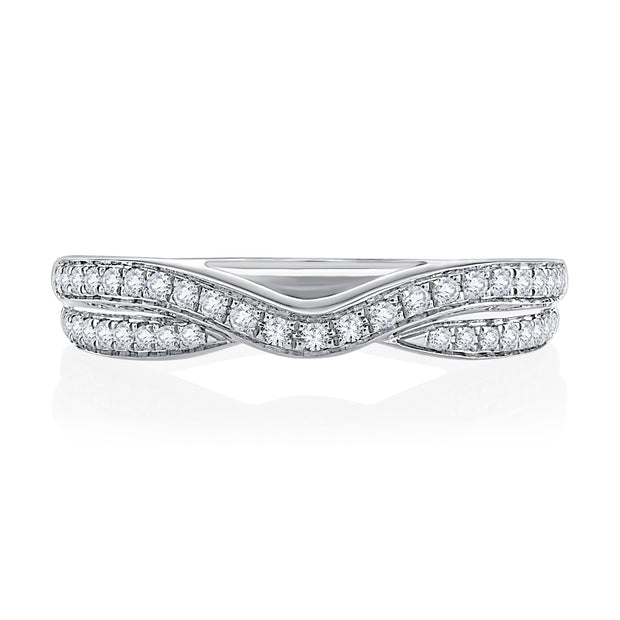 14k Double Row Curved Diamond Wedding Band