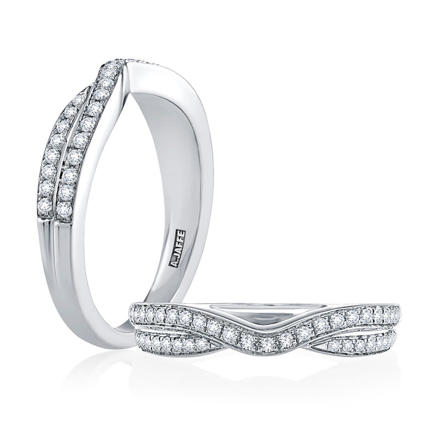 14k Double Row Curved Diamond Wedding Band