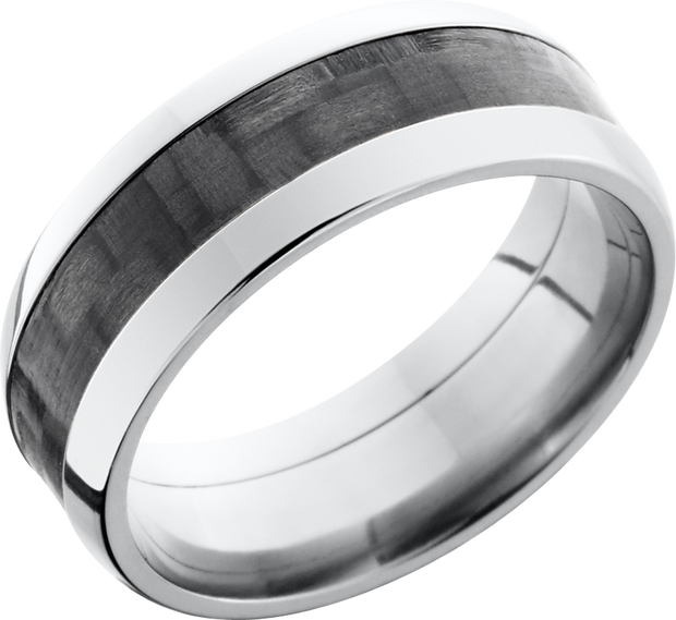 Titanium 8mm domed band with a 4mm inlay of black Carbon Fiber