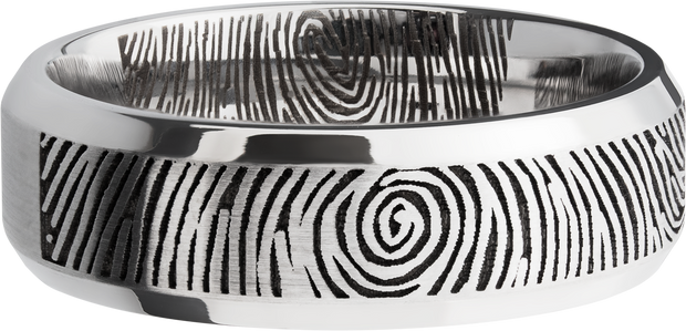 Cobalt chrome 7mm beveled band with a laser-carved fingerprint