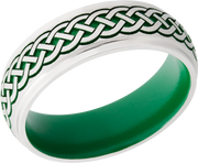 Cobalt chrome 7mm domed band with grooved edges a laser-carved Celtic pattern featuring Cerakote