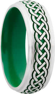 Cobalt chrome 7mm domed band with grooved edges a laser-carved Celtic pattern featuring Cerakote