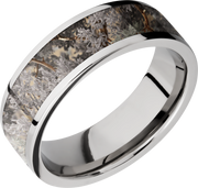 Cobalt chrome 7mm flat band with a 5mm inlay of Kings Desert Camo