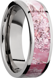 Cobalt chrome 7mm flat band with a 5mm inlay of Kings Pink Camo