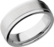 Cobalt chrome 7mm flat band with grooved edges and reverse milgrain detail