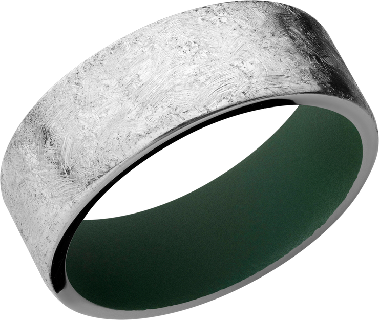 Cobalt chrome 8mm flat band with slightly rounded edges and a Highland Green Cerakote sleeve