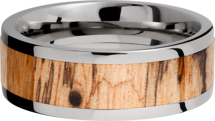 Titanium 8mm flat band with an inlay of Spalted Tamarind hardwood