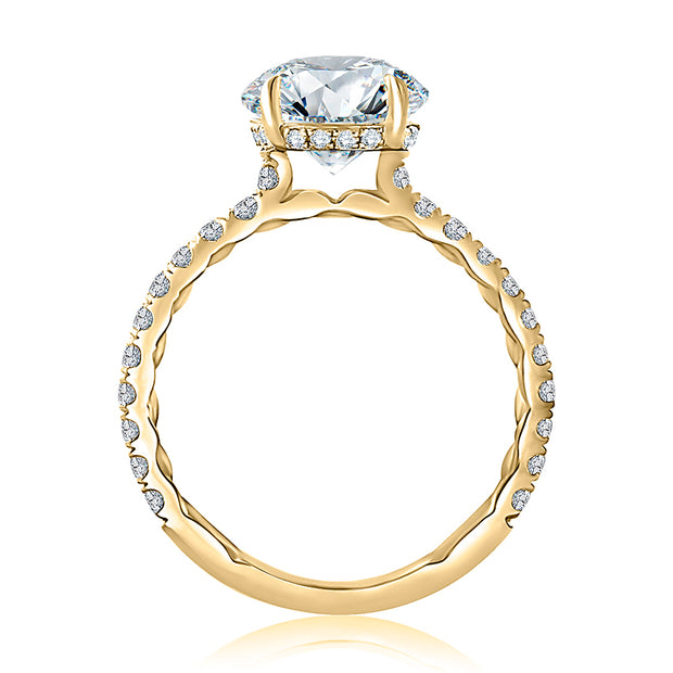 14k Round Solitaire Engagement Ring with Pavé Diamonds