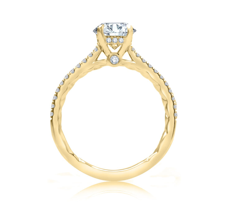 14k Four Prong Diamond Engagement Ring with Quilted Shank