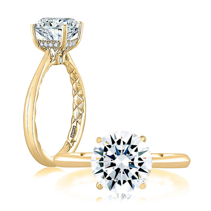 14k Solitaire Engagement Ring with Hidden Diamond Accents