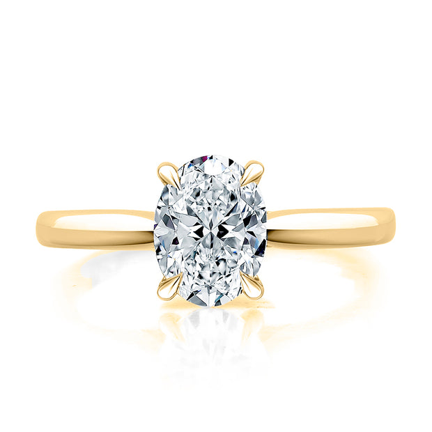 14k Oval Solitaire Engagement Ring with Hidden Pavé Diamonds