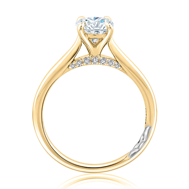 14k Oval Solitaire Engagement Ring with Hidden Pavé Diamonds