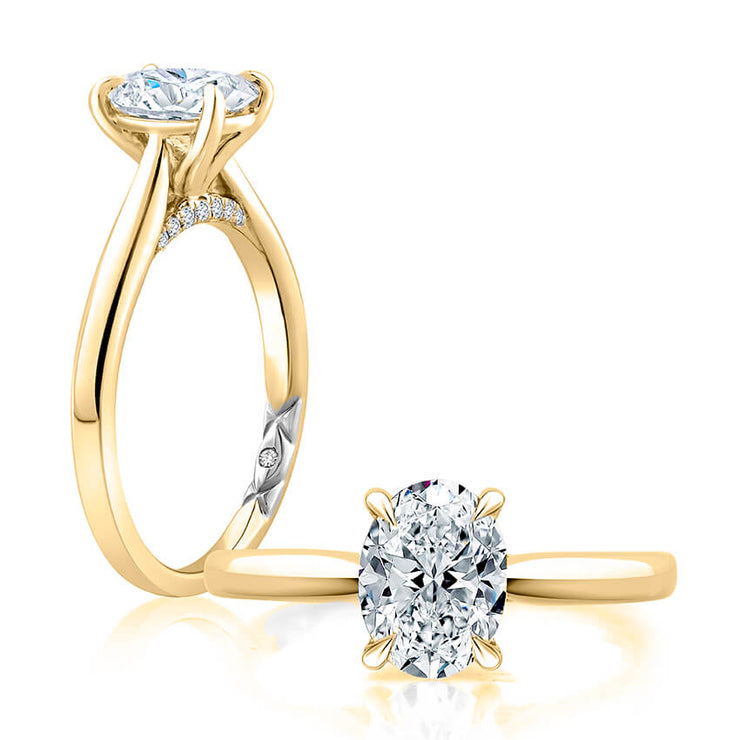 14k Oval Solitaire Engagement Ring with Hidden Pavé Diamonds