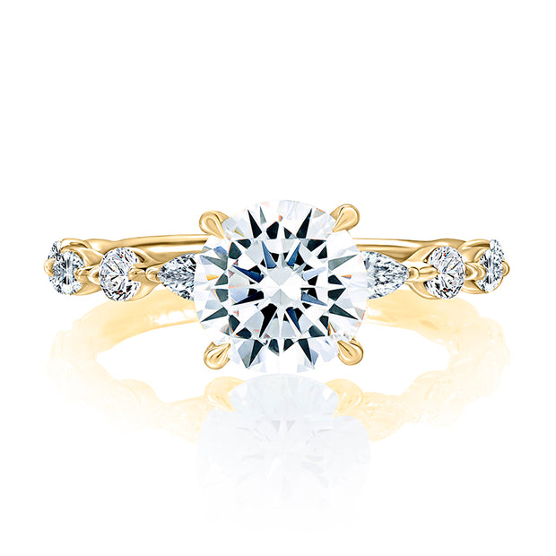 14k Classic Round Diamond Engagement Ring with Alternating Shape Stone Band