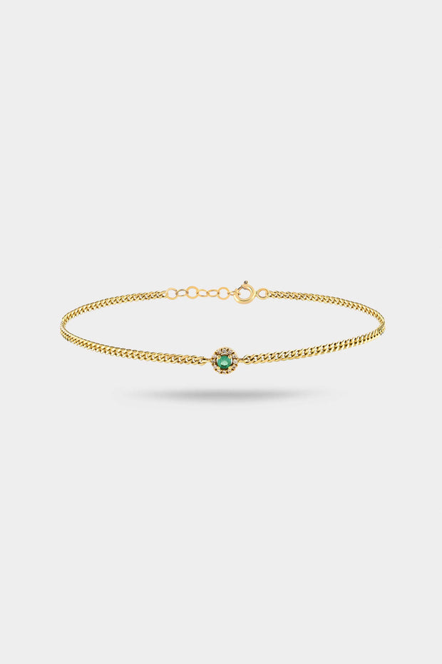 Mosaic Cuban Link Bracelet in Emerald and Diamond