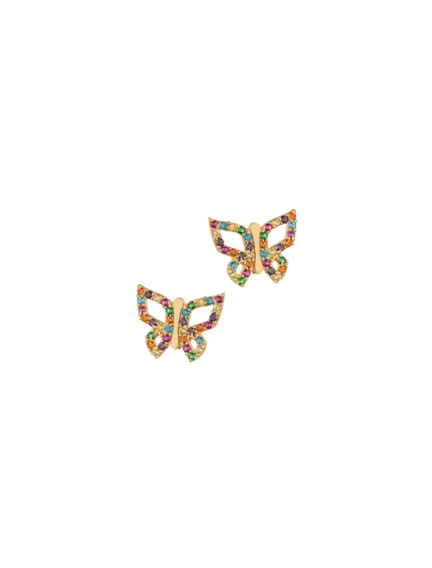 18K Gold Rainbow Butterfly Stud Earrings
