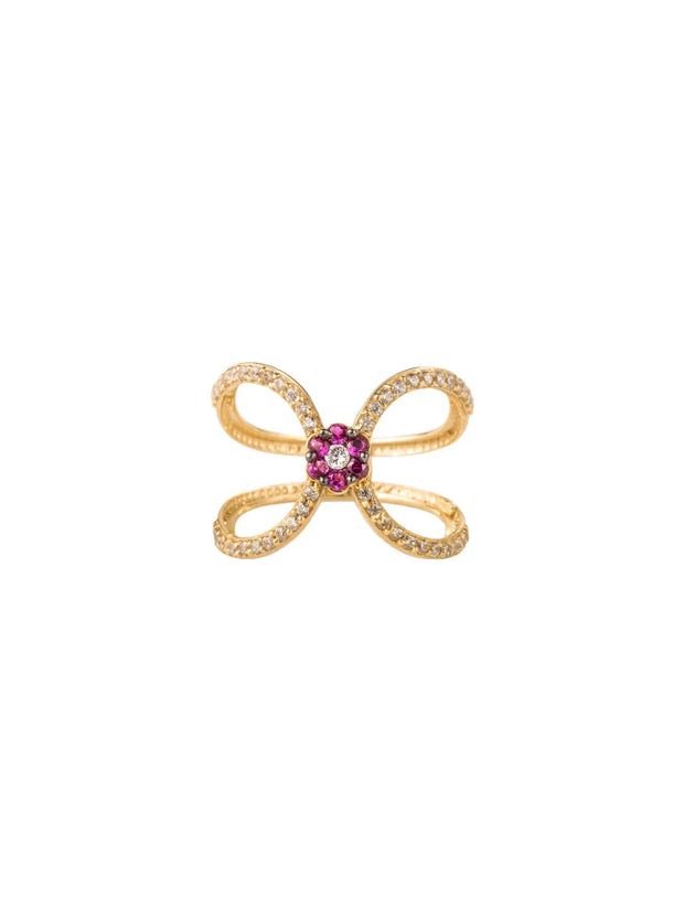 18K Gold Floral Accent Ring