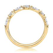 14k Delicate Halfway Alternating Round and Marquise Diamond Wedding Band