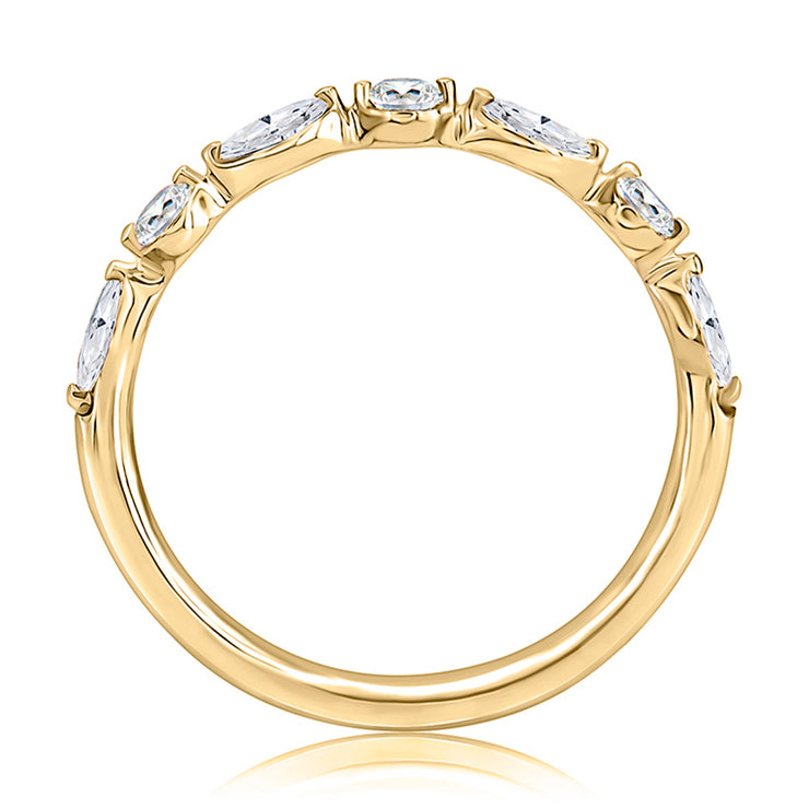 14k Delicate Halfway Alternating Round and Marquise Diamond Wedding Band