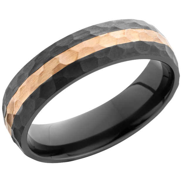 Zirconium 6mm domed band with an inlay of 14K rose gold