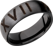 Zirconium 7mm domed band with laser-carved roman numerals
