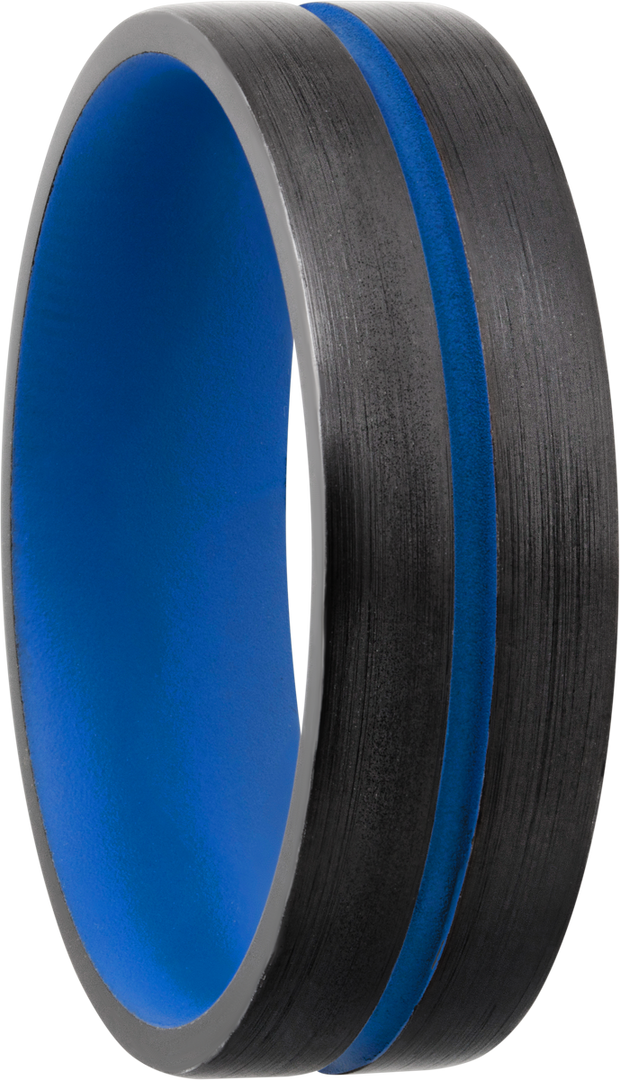 Zirconium 6mm domed band with a 1mm groove featuring Royal Blue Cerakote
