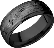 Zirconium 8mm domed band with a laser-carved scroll MJBA pattern